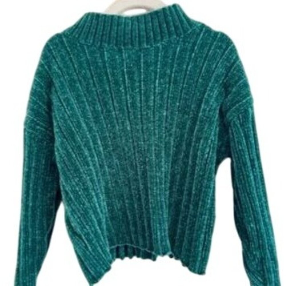 Ribbed Mock Neck Chenille Sweater XS/S By Art Class Teal Polyester Long Sleeve